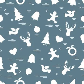 Cute vector pattern of different new year and christmas symbols. Winter theme Stock Illustration