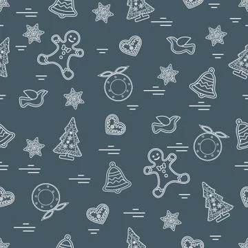 Cute vector pattern of different new year and christmas symbols. Winter theme Stock Illustration