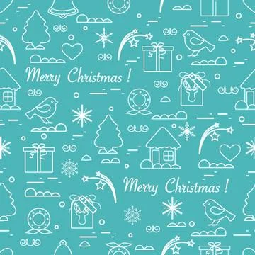 Cute vector pattern of different new year and christmas symbols. Winter theme Illustrazione stock