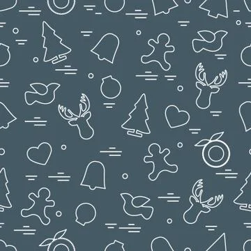 Cute vector pattern of different new year and christmas symbols. Winter theme Illustrazione stock