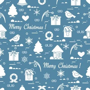 Cute vector pattern of different new year and christmas symbols. Winter theme Stock Illustration