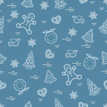 Cute vector pattern of different new year and christmas symbols. Winter theme Stock Illustration