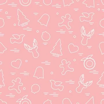 Cute vector pattern of different new year and christmas symbols. Winter theme Stock Illustration