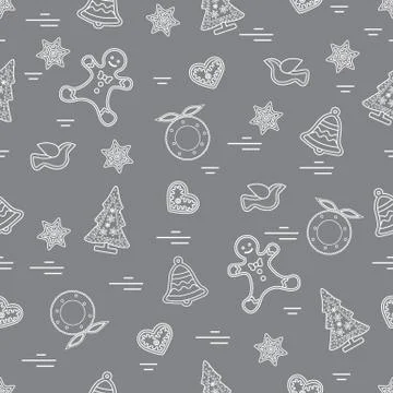 Cute vector pattern of different new year and christmas symbols. Winter theme Stock Illustration