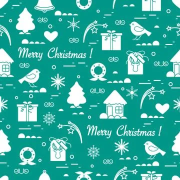 Cute vector pattern of different new year and christmas symbols. Winter theme Stock Illustration
