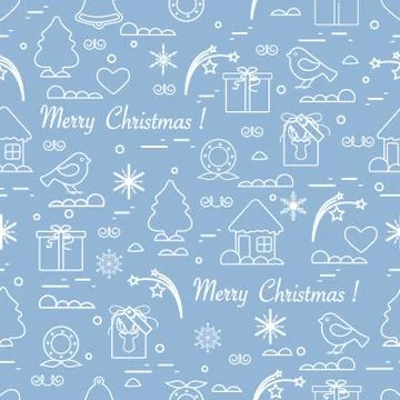 Cute vector pattern of different new year and christmas symbols. Winter theme Stock Illustration