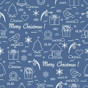 Cute vector pattern of different new year and christmas symbols. Winter theme Stock Illustration