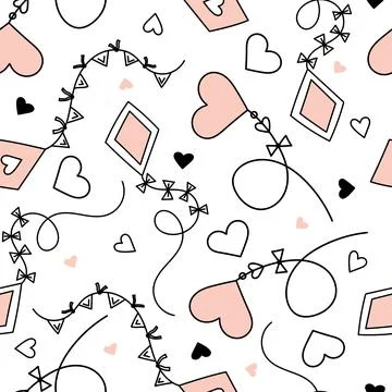Cute vector pattern with kites in pastel colors, hearts on the background, wh Illustrazione stock