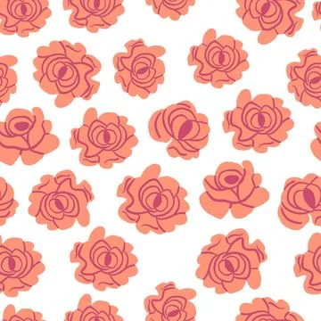 Cute vector pattern with roses on white background. Spring simple flowers Stock Illustration