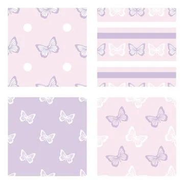 Cute vector pattern set with butterflies, four patterns. イラスト素材