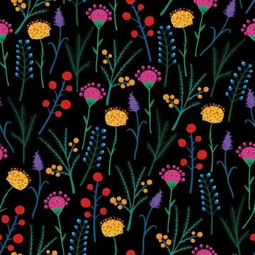 Cute vector pattern in small flower. Small colorful flowers. Black background Stock Illustration