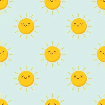 Cute vector pattern of SUN characters. Funny happy smiley suns for kids fashion Stock Illustration