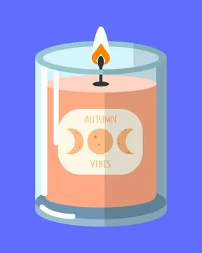 Cute Vector Pink Candle with Moon Phases and "Autumn Vibes" Text Stock Illustration