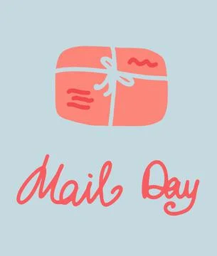 Cute vector postcard world mail day. A letter in an envelope with flowers and a Stock Illustration