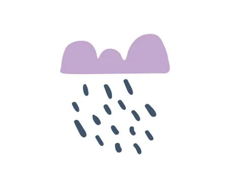 Cute vector poster or card with lilac cloud and rain drops. Modern style kids Stock Illustration