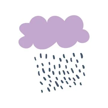 Cute vector poster or card with lilac cloud and rain drops. Modern style kids Stock Illustration
