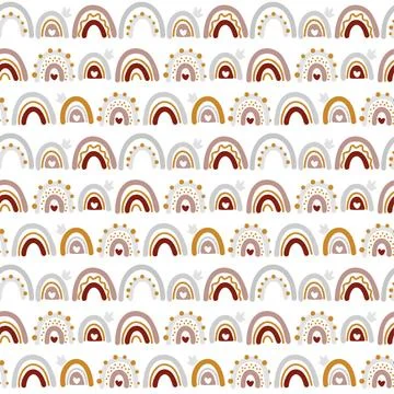 Cute vector rainbow seamless pattern in scandinavian style isolated on white Stock Illustration