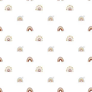 Cute vector rainbow seamless pattern in scandinavian style isolated on white 스톡 일러스트