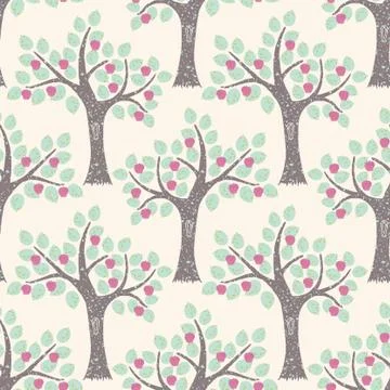 Cute vector seamless pattern with apple trees. 스톡 일러스트
