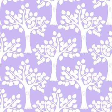 Cute vector seamless pattern with apple tree silhouettes. Pastel lavender color. Stock Illustration