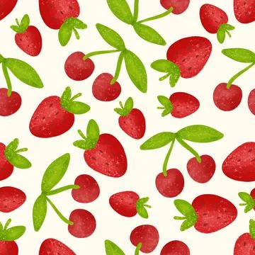 Cute vector seamless pattern with cherries and strawberries Illustrazione stock