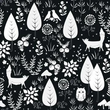 Cute vector seamless pattern with forest Stock Illustration