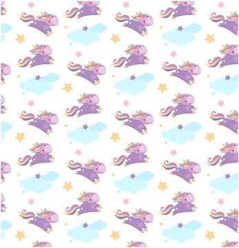 Cute vector seamless pattern for kids. Gentle unicorn with multi-colored mane Stock Illustration