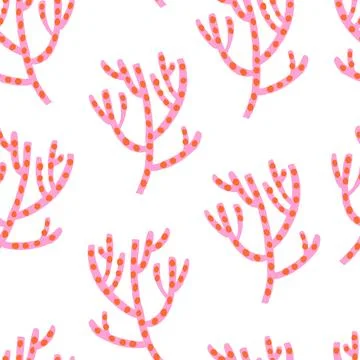 Cute vector seamless pattern with red corals on white background. Coral reef Stock Illustration