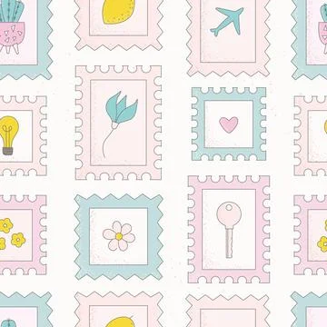 Cute vector seamless pattern with simple mark, stamp for wrapping, wallpaper Stock-Illustration