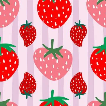 Cute vector seamless pattern of strawberries Stock Illustration