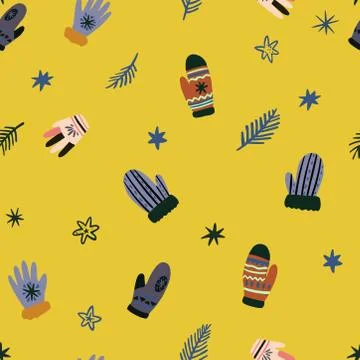 Cute vector seamless pattern of winter clothing accessories on white background Illustrazione stock