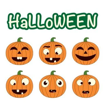 Cute vector set with Halloween pumpkins. Smiling and funny cartoon characters Stock Illustration