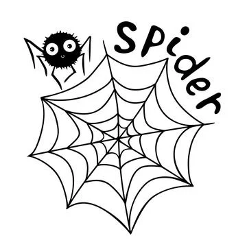 Cute vector spider with cobweb. Hand drawn funny insect in doodle flat style  Stock Illustration