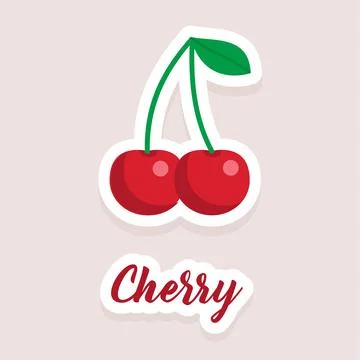 Cute vector sticker fruit cherry icons. Flat style. Stock Illustration