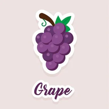 Cute vector sticker fruit grapes icons. Flat style. Stock Illustration