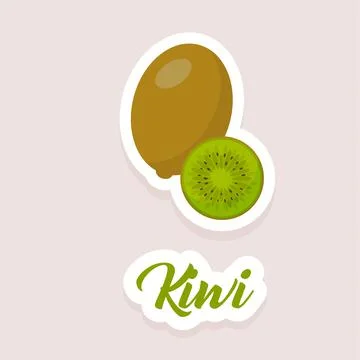 Cute vector sticker fruit kiwi icons. Flat style. Stock Illustration