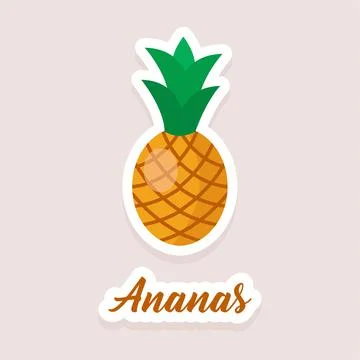 Cute vector stickers fruit pineapple icons. Flat style. Stock Illustration