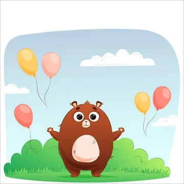 Cute vector teddy bear with balloons wishes a Happy Holidays. Suitable for .. Stock Illustration