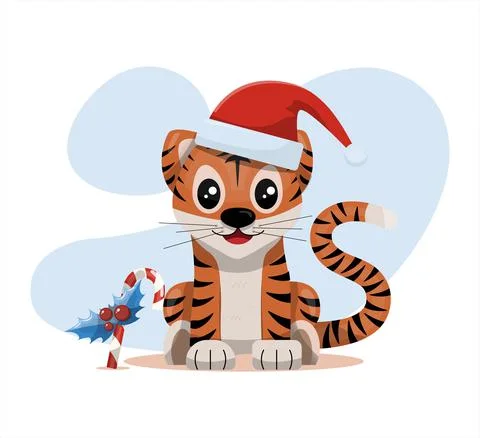 Cute vector tiger Happy Chinese new year greeting card 2022 Animal holidays Stock Illustration