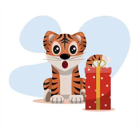 Cute vector tiger Happy Chinese new year greeting card 2022 Animal holidays Stock Illustration