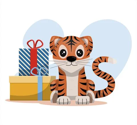 Cute vector tiger Happy Chinese new year greeting card 2022 Animal holidays Stock Illustration