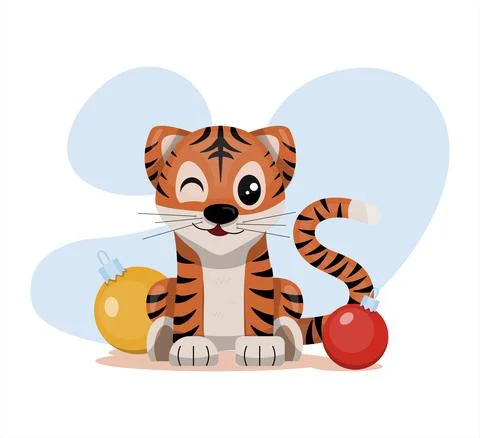 Cute vector tiger Happy Chinese new year greeting card 2022 Animal holidays Stock Illustration