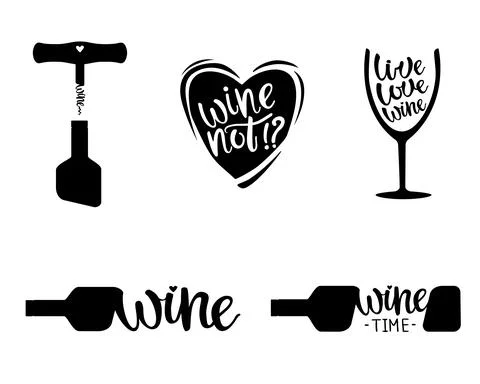 Cute vector of wine lettering set Stock Illustration