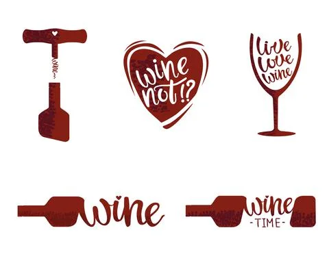 Cute vector of wine lettering set Stock Illustration