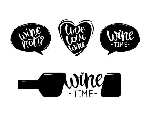 Cute vector of wine time lettering set Stock Illustration