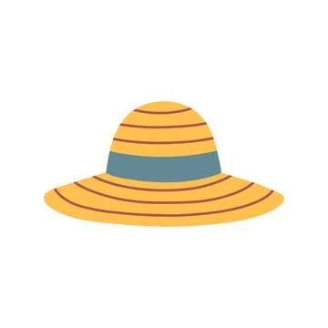 Cute vector yellow straw hat isolated on white background. Flat cartoon Stock Illustration