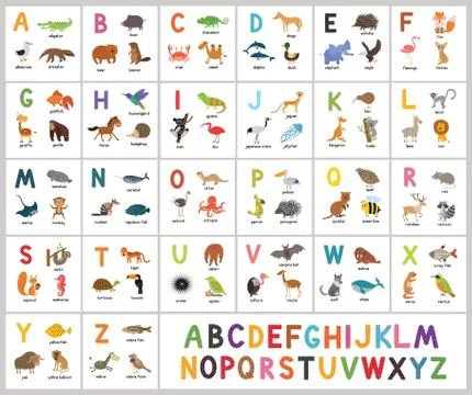Cute vector zoo alphabet. Abc animals Stock Illustration