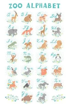 Cute vector zoo alphabet. Funny cartoon animals. Letters. Learn to read and Ilustración de archivo