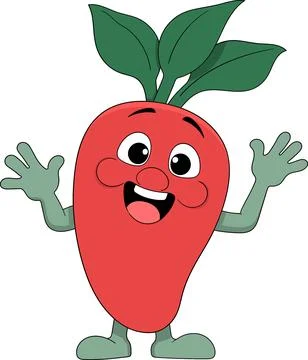 Cute Vegetable Character with Happy Expression and Green Leaf Top Illustratio Illustrazione stock