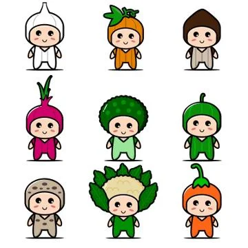 Cute Vegetable Mascot Set Stock-Illustration